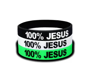 100% Jesus Sports Silicone Wristband Soccer Fútbol Football Motivational Fitness Stretch Black White Glow in Dark Unisex Adults Teens 1 3 5 10 15 Pack Men's Women's Teens Use this wristband to match with a 100% Jesus headband. Choose your wristband color.