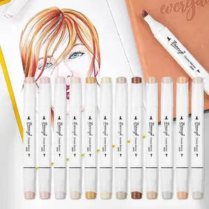 Tone  Markers, Set of 12, Dual Tip  & Chisel Art Marker Set for Coloring, Drawing, Sketching, Outlining, Highlighting, Designing