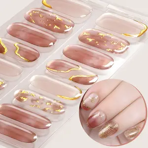 16pcs Fall Winter Gel Nail Strips, Gradient Self-Adhesive Set, Gel Nail Stickers, UV Lamp Required, Easy Apply & Remove, DIY Nail Art Kit