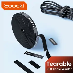 Toocki 1M-5M Tearable Velcro straps Cable Organizer Storage Self Adhesive Attachment Tape USB Cable Winder Nylon Durable Hooks Loops Cable Travel Cable Organizer