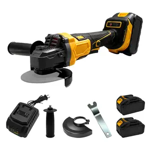 20V Brushless Cordless Angle Grinder Power Tool Kit, 9000 RPM high-torque grinding machine with LED indicator, three speed levels, two batteries included, and one quick charger included