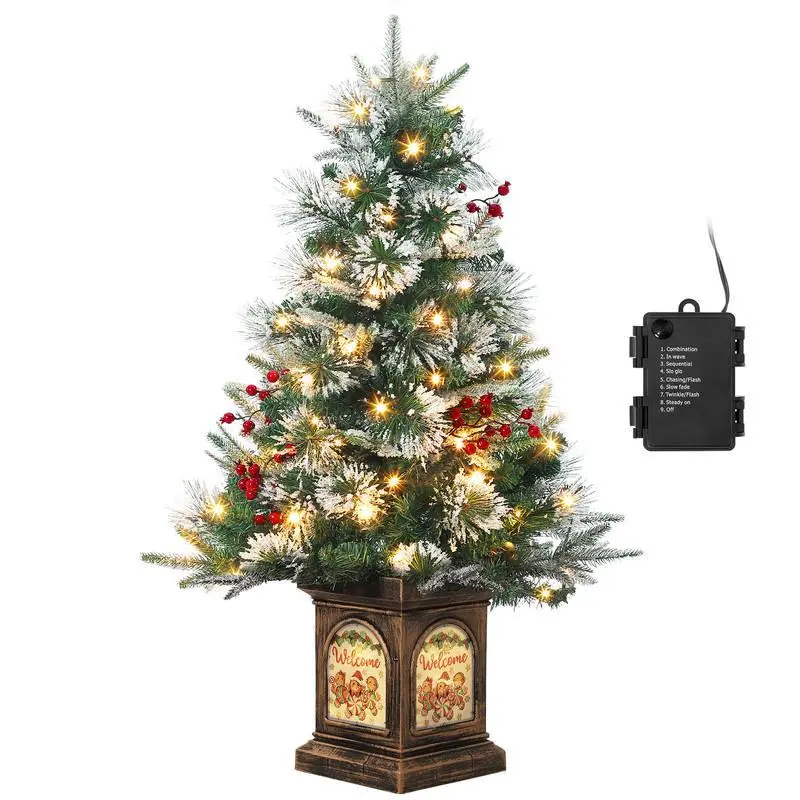 3ft Pre-Lit Christmas Tree,Artificial Christmas Trees with 78 Lighting & Berries,Snow Flocked Xmas Tree Tabletop Christmas Tree for Home,Office,Christmas Decoration,Gingerman Base,1pcs