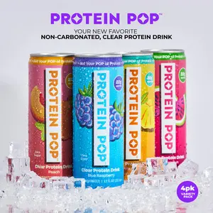 Protein Pop Non-Carbonated Clear Protein Shakes (Pack of 4) - Ready To Drink Zero Sugar Beverage - 22g of Protein Per Serving