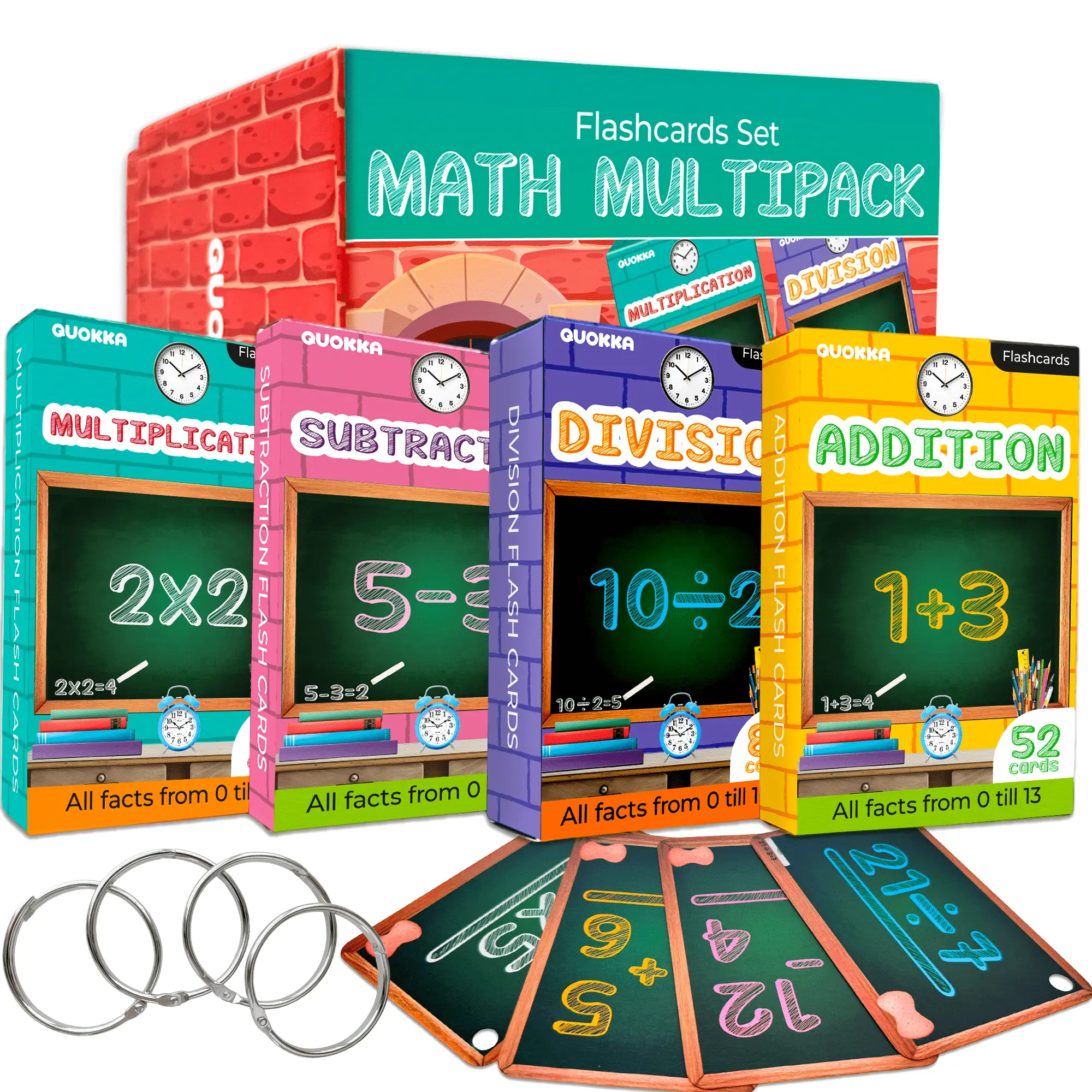 QUOKKA Kids' Interactive Learning Number Flash Cards Multipack - Self-Check Educational Teaching Aids with Rings for Grades 1-3, Ages 5-8 Addition Practice, Interactive Learning Flash Cards