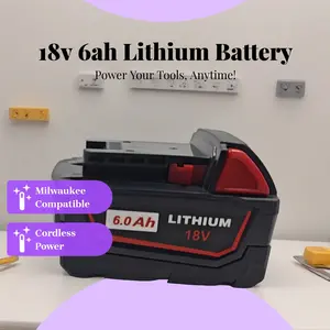 18V 6Ah lithium battery, Lithium rechargeable battery, high power, long-lasting, Cordless Tool Batteries, M18 compatible with all Milwaukee series cordless power tools, garden tools, construction tools