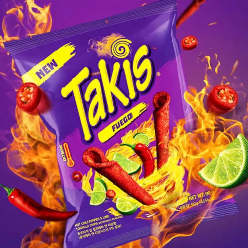 Takis Fuego Fiery Kick Spicy Chili Snack - 23g Ambient Crunchy Prepackaged Crisps & Puffed Snacks, Bite-Sized Savory Corn Curls for Adults & Watch Parties