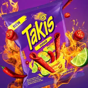 Takis Fuego Savory Hot Crunchy Curls Chips - Bite-Sized, High-Calorie, High-Sodium Ambient Crisps Snacks - 23g