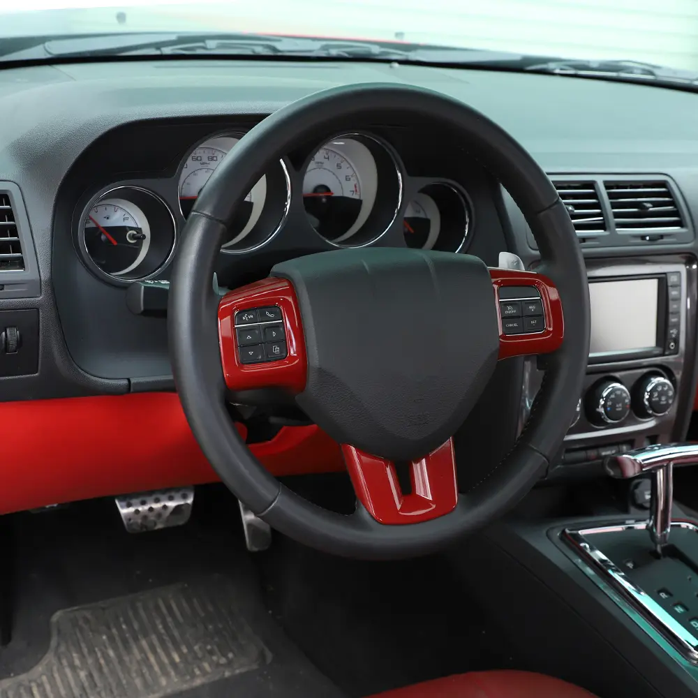 3-Item Self-Adhesive Steering Wheel Decor Cover Trim Set, Laser-Cut Perfect Fit Cut, UV Resistant Scratch Proof Interior Stickers for Dodge Challenger Charger Durango Dart 2009-2014 & Journey 2013+ Car Accessories, Steeringwheelcovers, Automotive
