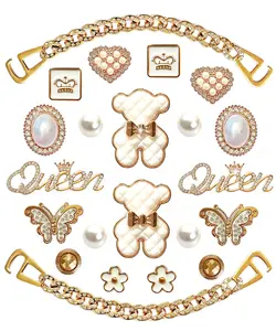 Bling Rhinestone Shoe Charms for Women Girly Golden Chain DIY Accessories for Clog Sandals Cute Designer Party Favor Decor Jewels High-Quality Resin 20 Pieces Charms 2 Golden Chains