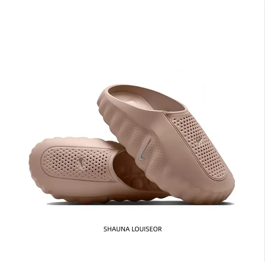 Blush Pink Thick-Sole Slide Slippers, Hollow Perforated Upper, Soft EVA Material, Non-Slip Wear-Resistant Casual Sandals for Indoor & Outdoor Daily Wear