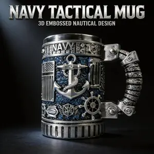 Men's 3D Military Theme Mug - Navy Resin Commemorative Coffee Cup, Steel Inner Lid, Father's Day Navy Marine Retired Veteran Army Theme, Tribute to Heroes Mug, Navy Soldier Mug, Fun Collectible Gift, Christmas Anniversary Gift
