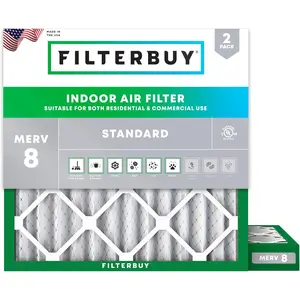 Filterbuy 15.25x15.25x2 Air Filter (2-Pack), Pleated MERV 8 Dust Defense HVAC AC Furnace Air Filters (Actual Size: 15.25 x 15.25 x 2.00 Inches)