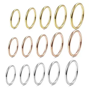 FINREZIO 10/15 Pcs Colorful Classic Thumb Rings for Women Men Cute Round Golden Rings Stainless Steel Knuckle Stacking Rings Fashionable Thin Midi Rings Comfort Fit Size 2-11
