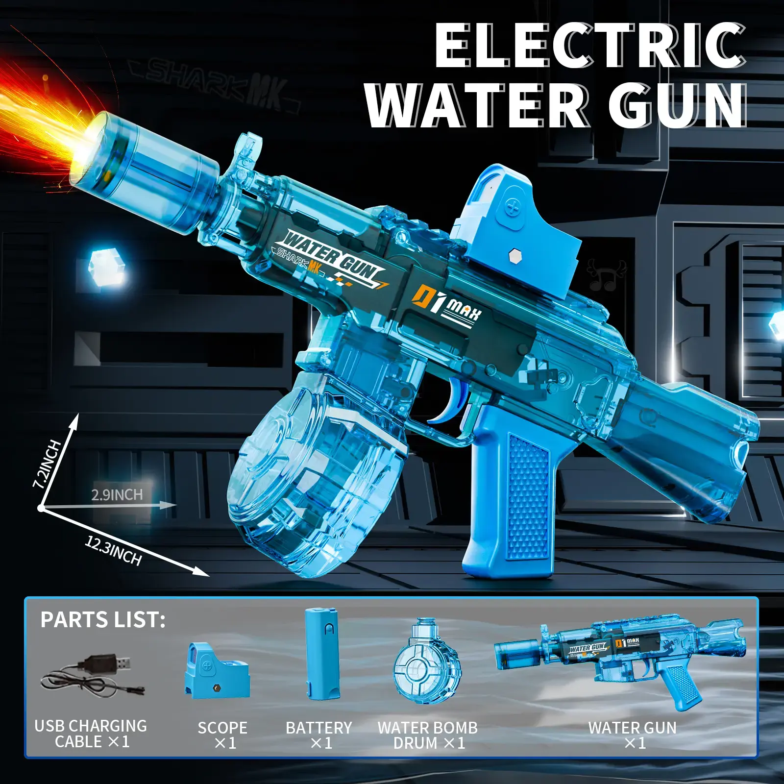 BUILDRIX 2026 New Unisex Automatic Electric Water Blaster - Large Capacity, Powerful Long-range Spray, USB Charging, Lighting Function, Durable, Convenient Mock Flame Spray Toy, Ideal Gift for Kids (Pool & Outdoor Play), Batteries