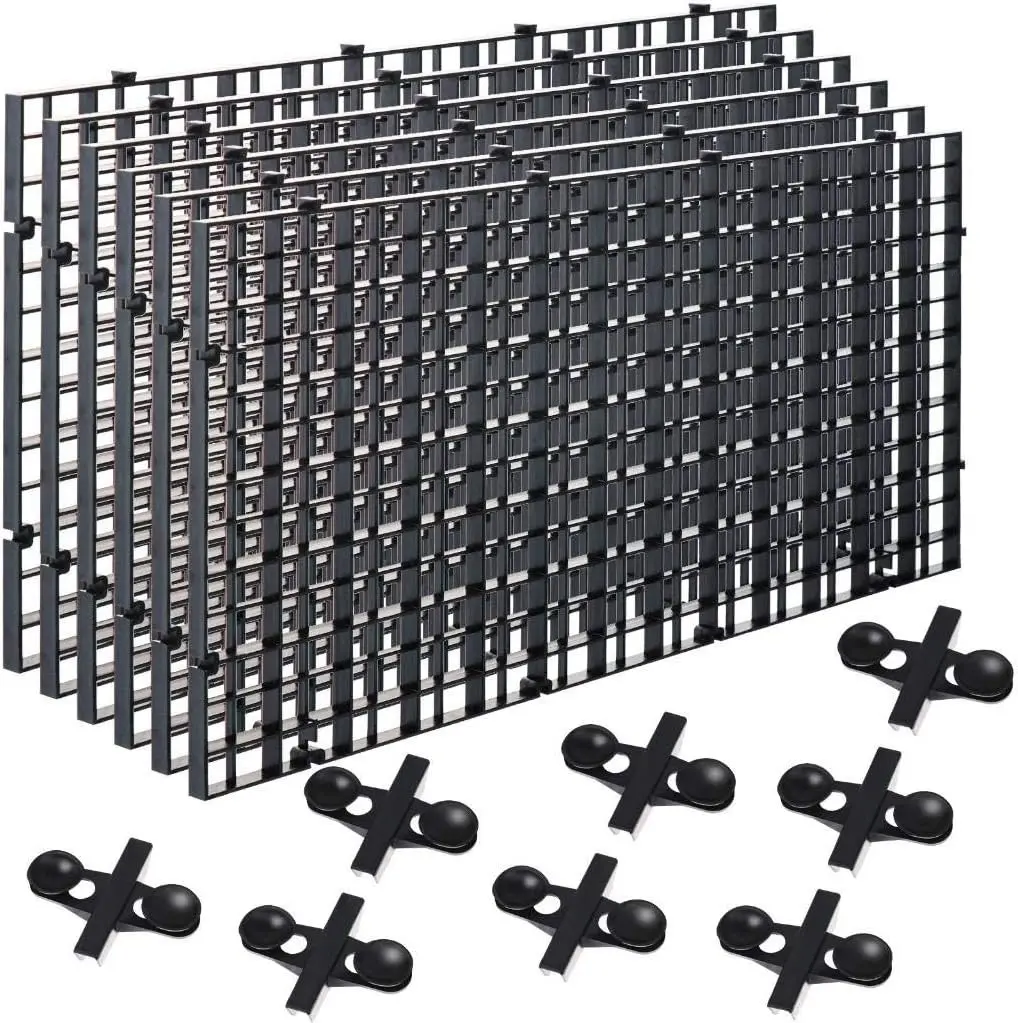6 Pcs Plastic Aquarium Fish Tank Divider Egg Crate Filter Bottom Tray Grid Isolation Partition Separator for Mixed Breeding Light Diffuser with 8 Pcs Sucker Clips Suction Cups Black