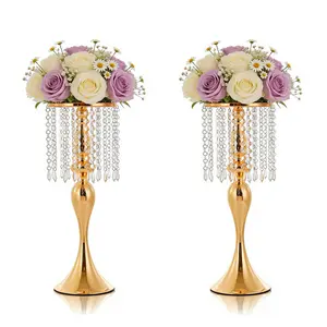 Elegant Gold Crystal Candle Holder Centerpiece – 21.26in Tall Metal Stand – Ideal for Wedding Table, Party, Anniversary, Reception, Birthday, and Home Decor – 2PCS