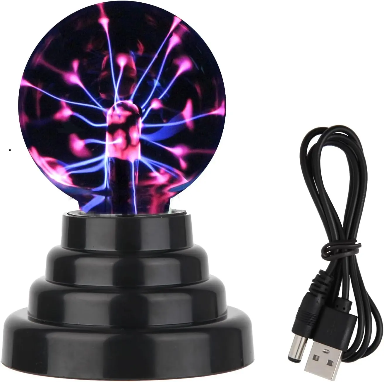 3 Inch Plasma Ball Lamp - Touch Sensitive Static Electricity Nebula Sphere Novelty Toy, USB or Battery Powered, Best Gift for Teens, Parties, Birthdays, Bedroom & Home Decor
