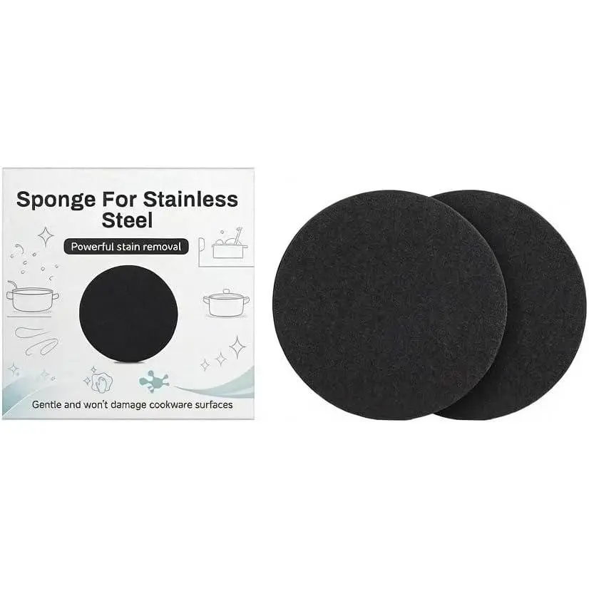 2 Pcs Stainless Steel Scrubber Sponges Heavy-Duty Metal Scouring Pads for Dishes, Pans, Pots, Ovens & Uncoated Cookware, Powerful on Grease, Dirt, Oil & Rust