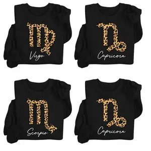 Leopard 12 Zodiac Signs Sweatshirt – Astrology Graphic Pullover, Birthday Gift for Women, Virgo Scorpio Capricorn Aries Taurus Gemini Cancer Leo Libra Sagittarius Aquarius Pisces Womenswear Tops
