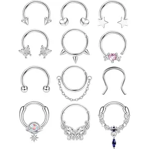 Milacolato 16G 10MM Unisex Hypoallergenic Stainless Steel Septum Hoop, Heart & Butterfly Hoop Type Body Jewelry for Nose & Lip Piercings summerwins