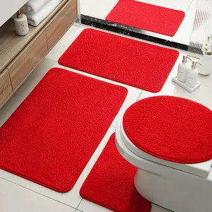 Modern Minimalist Bathroom Set, Pure Color Bath Mat, Includes Lid U-Shaped Toilet Pad + 3 Rectangular Mats, Home Decor Gift, Water Absorbent Mat
