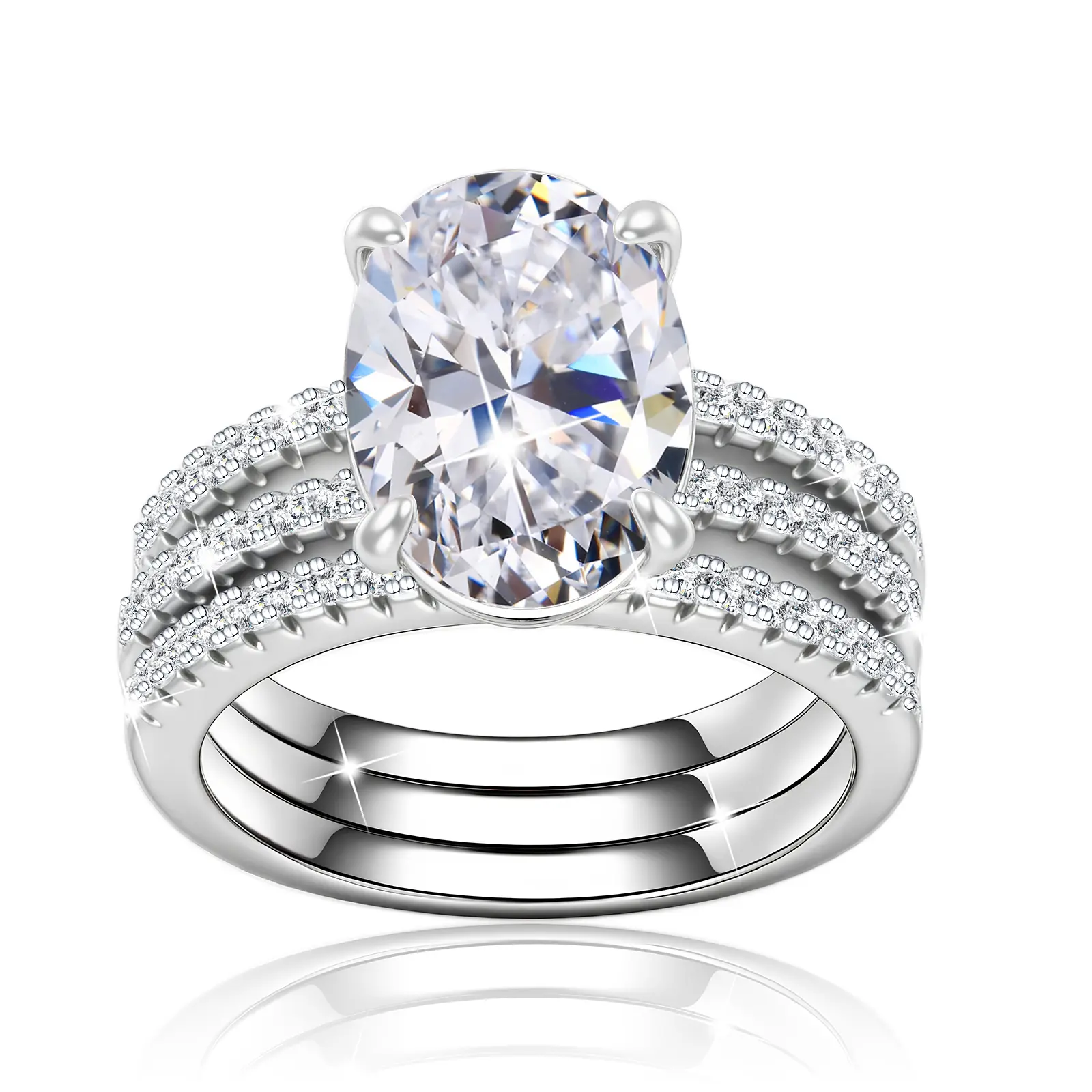 925 Sterling Silver oval Cut Ring Set Shining engagement Cubic Zirconia Decor Ring For Wedding Engagement Promise Bride eternity Ring Anniversary Ring Valentine's Christmas Day Gift Stackable Dainty Stacking