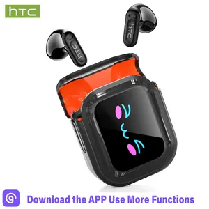 hTC NE20 Wireless Earbuds, TWS Bluetooth 6.0 Headphones, Touch Control LCD Full Color Display Screen Ear Buds, Wireless Earphones with Mic