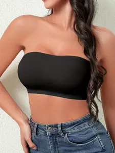 Women's Solid Color Non-slip Wireless Push Up Bandeau Bra, Seamless Bra, Unlined Breathable Bra, Casual Comfortable Breathable Buckleless Strapless Lingerie Top for Daily Wear, Lingeries for All Seasons