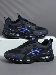 New High-Quality Men's Air Cushion Sneakers, Workout Sneakers, Laces Breathable Shock Absorption, Lightweight Responsive Thick Sole, Thick Soled Sneakers, Outdoor Travel Fitness Running Casual Shoes, Sporty Sneaker