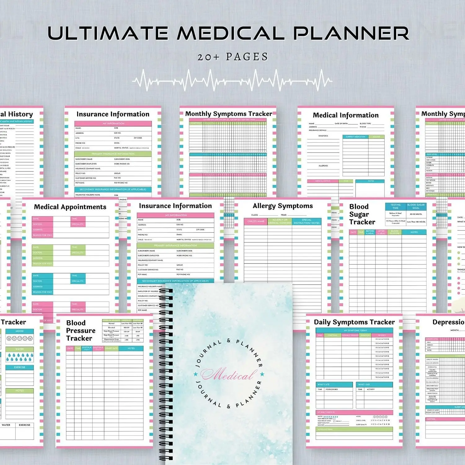 Medical Planner Workbook with Medication Tracker, Health Binder, Blood Pressure Log, Blood Sugar Tracker, Appointment Calendar, Symptom Tracker, Daily Symptoms Tracker, Insurance Information, Medical Appointments, Depression Tracker, Planner Notebook