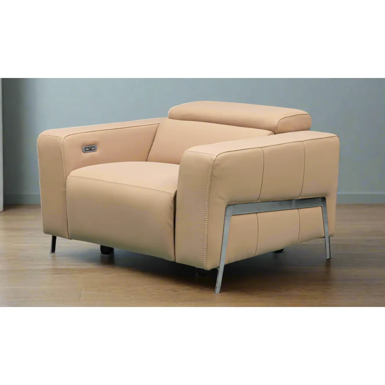 Klaussner Luca Camel Single Seat Power Reclining Armchair (47"w x 45"d x 31"h) for Contemporary Home Decor, with Down Filled, Padded Arms, Power Controls, Headrest, Footrest, USB Port, Attached Back Cushion, 1 Seater