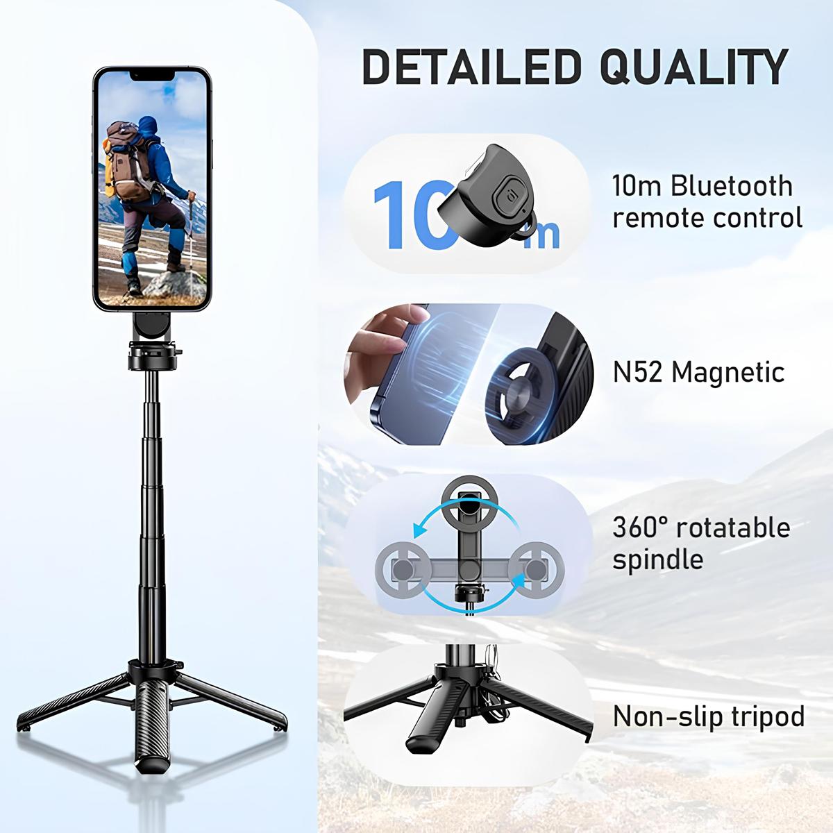 5-in-1 Magnetic Selfie Stick with Remote for Cell Phone 360° Rotation, Compact & Stylish, With wireless Bluetooth control, Magnetic Phone Holder for Selfies/Video Recording/Vlogging, Compatible with Most Phone Modes 5-in-1 Magnetic Selfie Stick with Remote for Cell Phone 360° Rotation, Compact & Stylish, With wireless Bluetooth control, Magnetic Phone Holder for Selfies/Video Recording/Vlogging, Compatible with Most Phone Modes