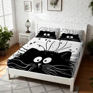 3Pcs Cute Pet Print Fitted Sheet, Elastic Deep Pocket, Snug Wrap Around, Non-Slip Design, Ultra Soft & Skin-Friendly, Washable & Durable, Bedroom Bedding, Ideal Gift for Pet Lovers