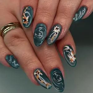 Fish Pattern Fake Nails with Nail File & Tape, Removable False Nails for Women Girls Nail Art Design, Nail Art Diy, Effortless Press on Nails Manicure Set, Nail Art Kits