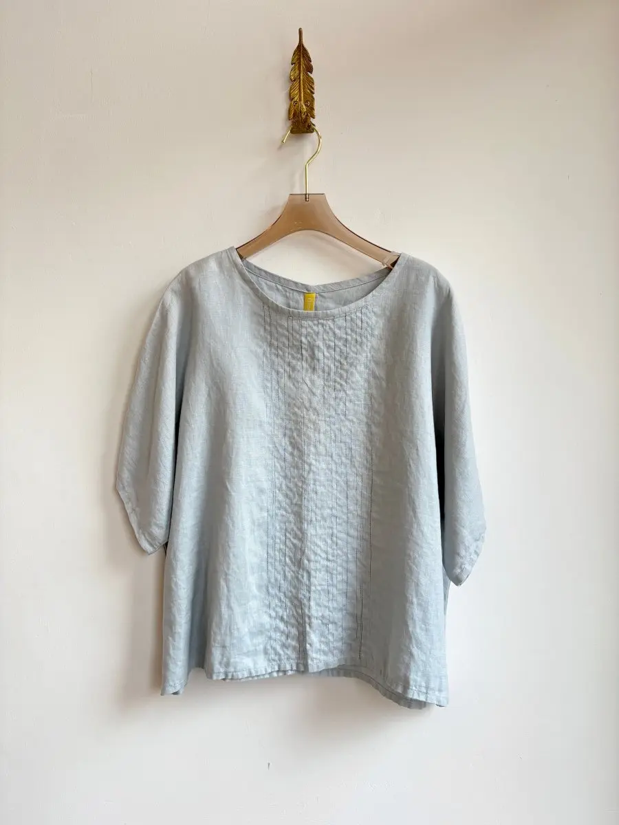 Organic Linen Tee w/ Embroidered Embellishment (Dusk Blue)