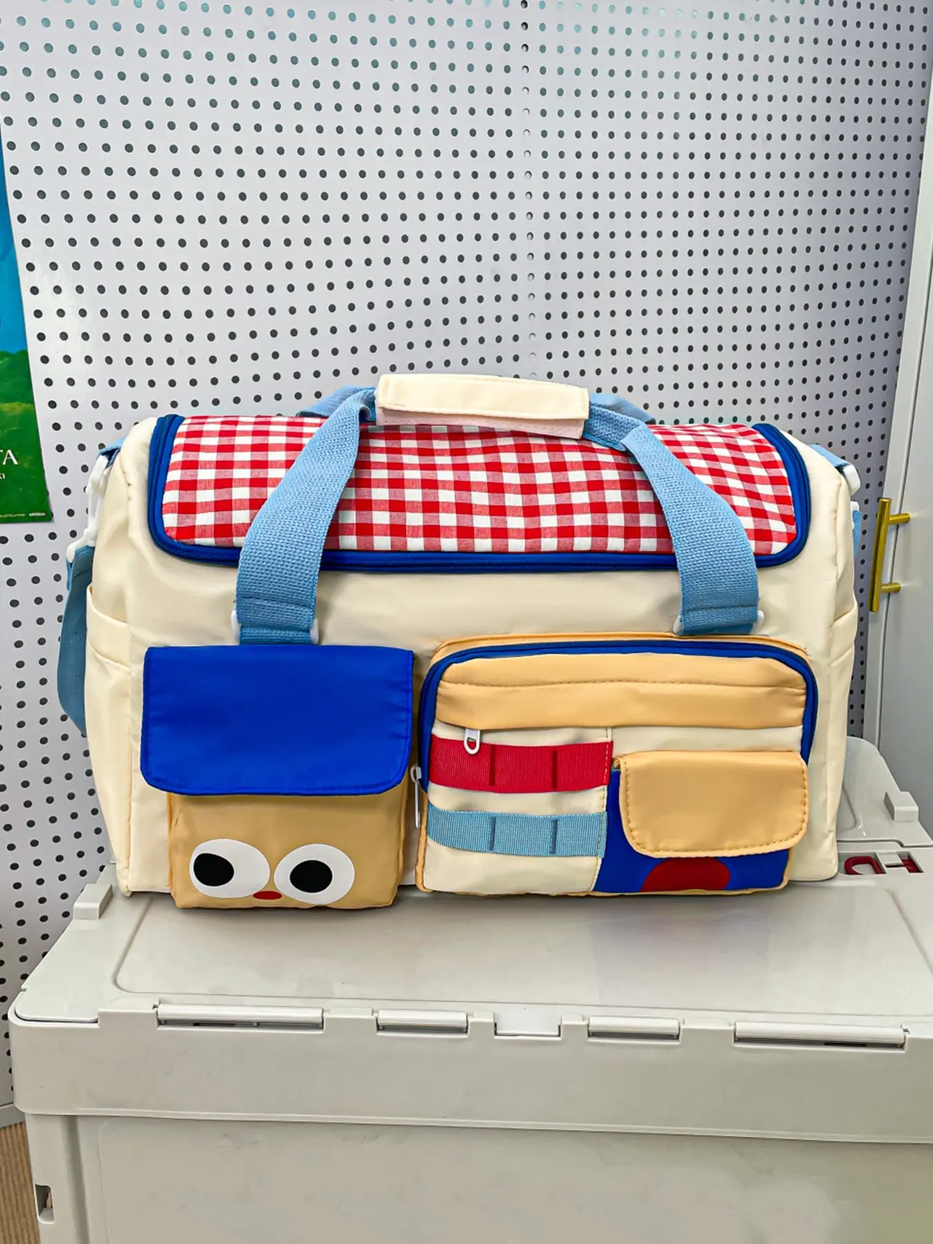 Cute style, practical texture, color blocked travel bag, Bag For Travel, multi back method, large capacity, simple style, multi pocket design, reasonable separation, grid stitching, Multifunctional travel duffel
