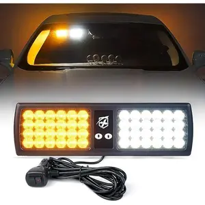 Xprite White Amber 48LED Visor Strobe Flashing Lights Interior Windshield Sunshield Hazard Warning Lights for Law Enforcement Emergency Vehicles Trucks