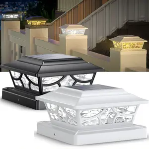 Siedinlar Solar Post Cap Lights Outdoor, Waterproof 4 Modes Dynamic Rotating Beam LED, Warm/Cool White, Fits 4x4 5x5 6x6 Wood/Vinyl Posts for Fence, Deck, Patio & Backyard Decor, Black/White (2 Pack)