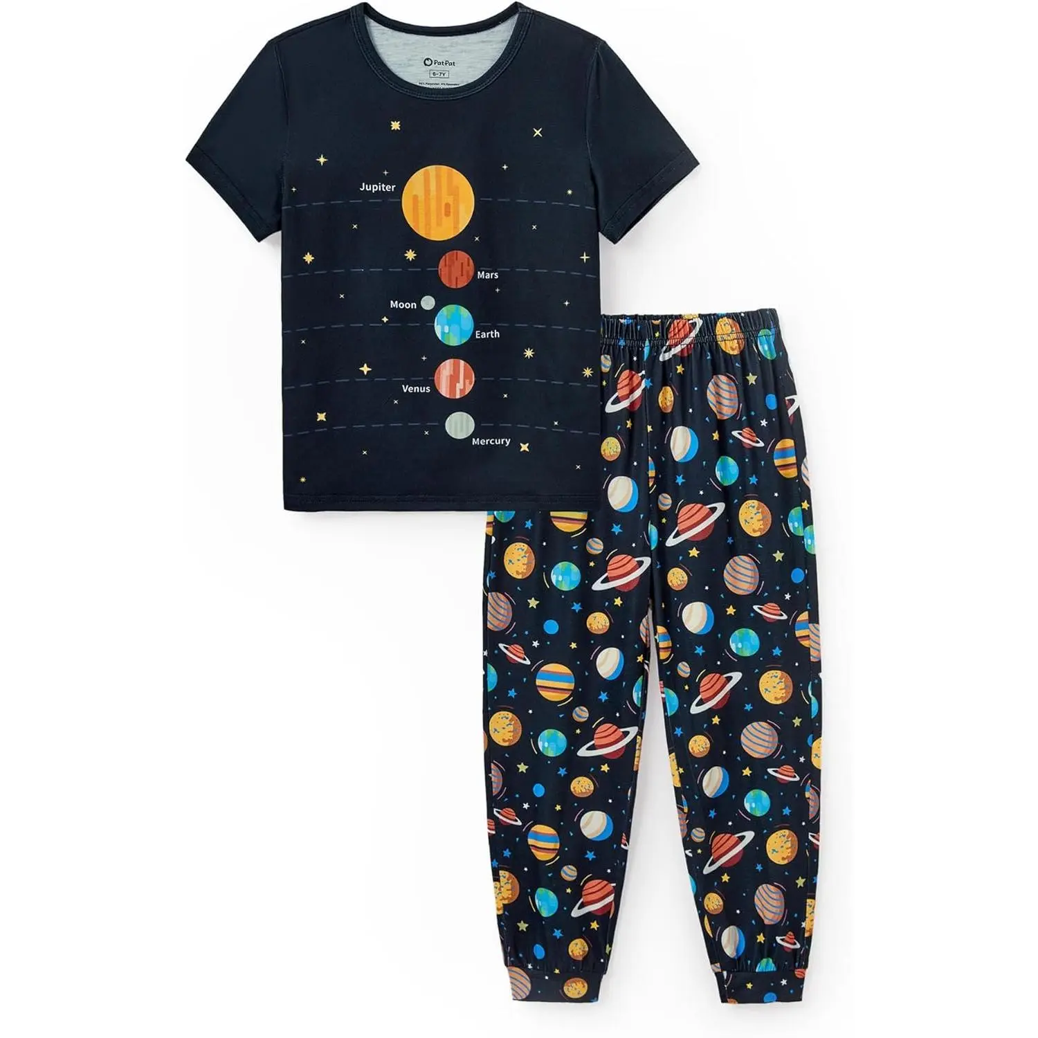 Boys' 2-Piece Pajama Set, Summer Loose Short-Sleeve Top & Pants, Soft Loungewear Sleepwear for 5-12 Years