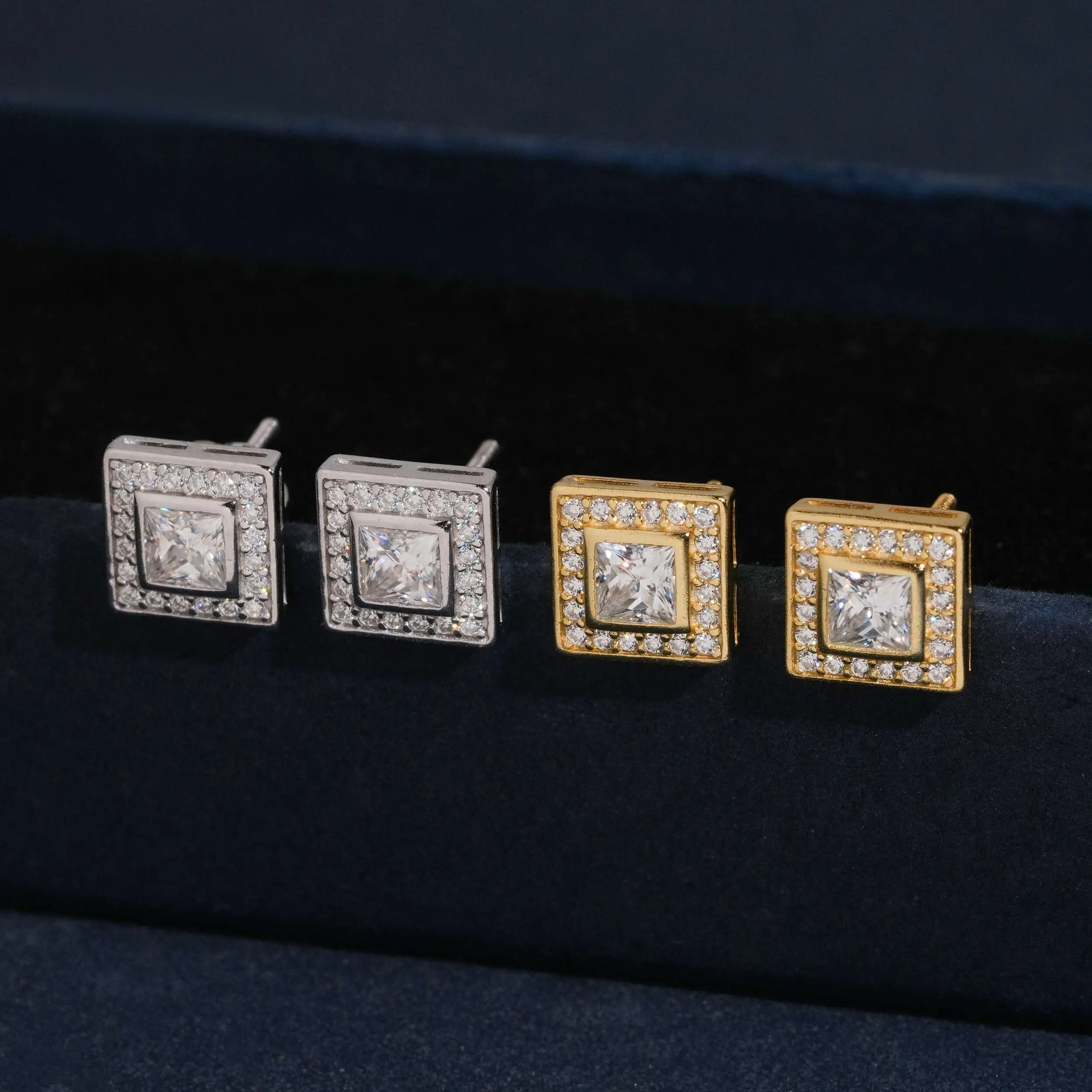 Square Princess Cut Cluster Stud Earrings Lab Diamond – 14k Gold