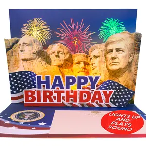 Talking Donald Mount Rushmore Pop Up Birthday Card - Fun Novelty Gift with Light & Sound Features, Hear a Greeting in Trump's Real Voice - Political Gag Gift Birthday Card for Men & Women