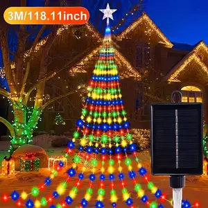 10FT Solar Christmas Tree Lights Outdoor, RGB LED Holiday Tree with Star Topper, Waterproof Christmas Yard Decorations for Lawn Garden Patio