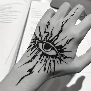 6 large herbal tattoo stickers, including 1 eye element and 5 random styles, lasting 7-15 days, waterproof and wear-resistant, realistic effect, suitable for people who are afraid of pain and don't want tattoos