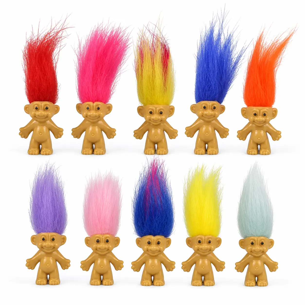 YINTLILOCN 10PCS Vintage Lucky Mini Troll Dolls, 1.2 Inch Colorful Hair Cute Figures, Mini 3D Collectible Action Figures, Whimsical Toys for Birthday Cake Toppers, Party Favors, Christmas Festival Trinkets, DIY Craft Gifts, Caketoppers