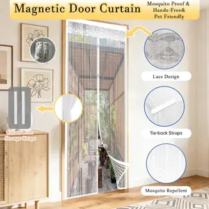 Magnetic Mosquito Screen Door, Lace Design & Storage Strap, Easy Install, Pet Friendly, Ventilating, for Living Room, Balcony, Porch