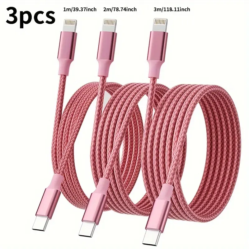 3 Pack Braided Mobile USB C to Lightning Fast Charging Cable, iPhone Charger Cord for iPhone 14 13 12 11 Pro Max XS XR 8, for Home & Travel Use