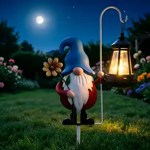 1Pcs Solar Ground Stake Light, Iron Craft Dwarf Elf Handheld Palace Lamp Design, Blue Option, Outdoor Garden Yard Pathway Decoration, Solar Garden Lights, Yard Lighting, Patio Lighting, Garden Decorative Lighting