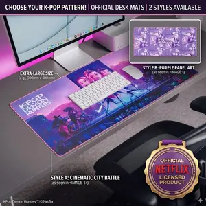 Official Netflix K-Pop Demon Hunters Desk Mat, Large Gaming Mouse Pad, Stitched Edges, Non-Slip Rubber Base, Anime Aesthetic, Licensed Merchandise