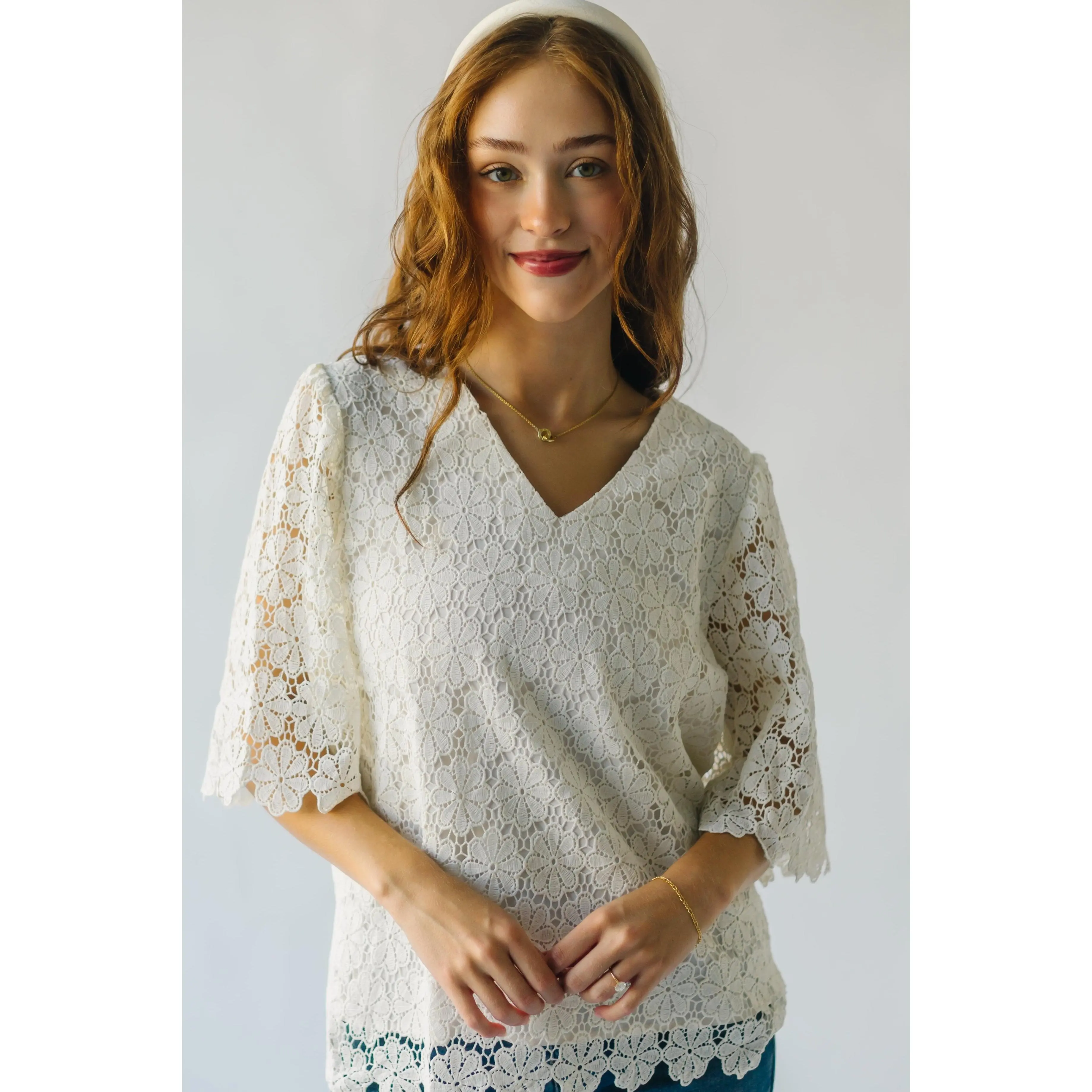 The Passey Crochet Blouse in Oatmeal