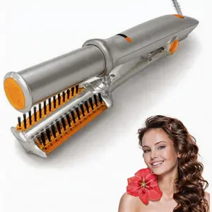 CESTVEEL 2-in-1 Dual Function Hair Straightener Curler Flat Iron - Straightening Iron with Comb Teeth Handle, Wet-Dry Use, Lightweight Portable Travel Styling Tool (Gold1) for Curly Hair Hair Crimpers Flat Iron